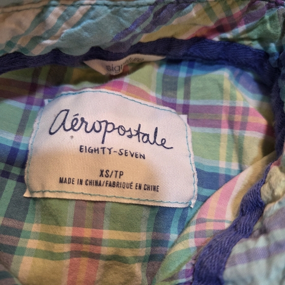 Y2k Aeropostal plaid button down shirt pink and blue size XS - Picture 3 of 10